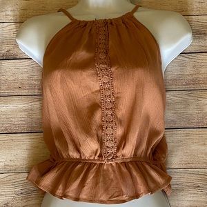 Hippie Rose Sl Summer Causal Blouse in a Peach Taupe Color, Size Medium